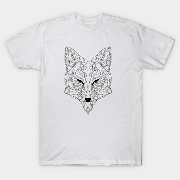 Abstract Fox Essence: Intricate Line Art Interpretation T-Shirt by AmandaOlsenDesigns